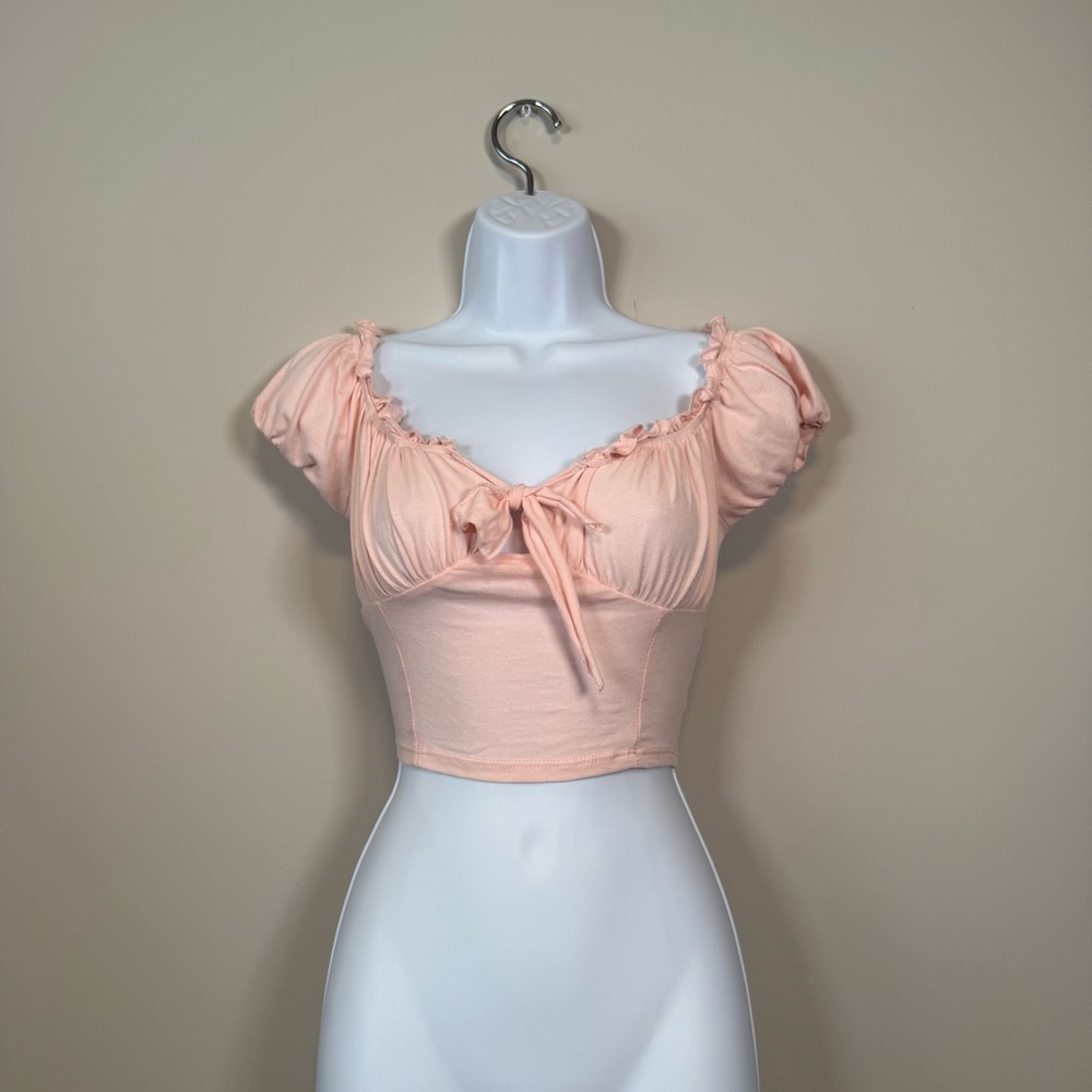 Fashion Nova Blush Puff Sleeve Crop Top